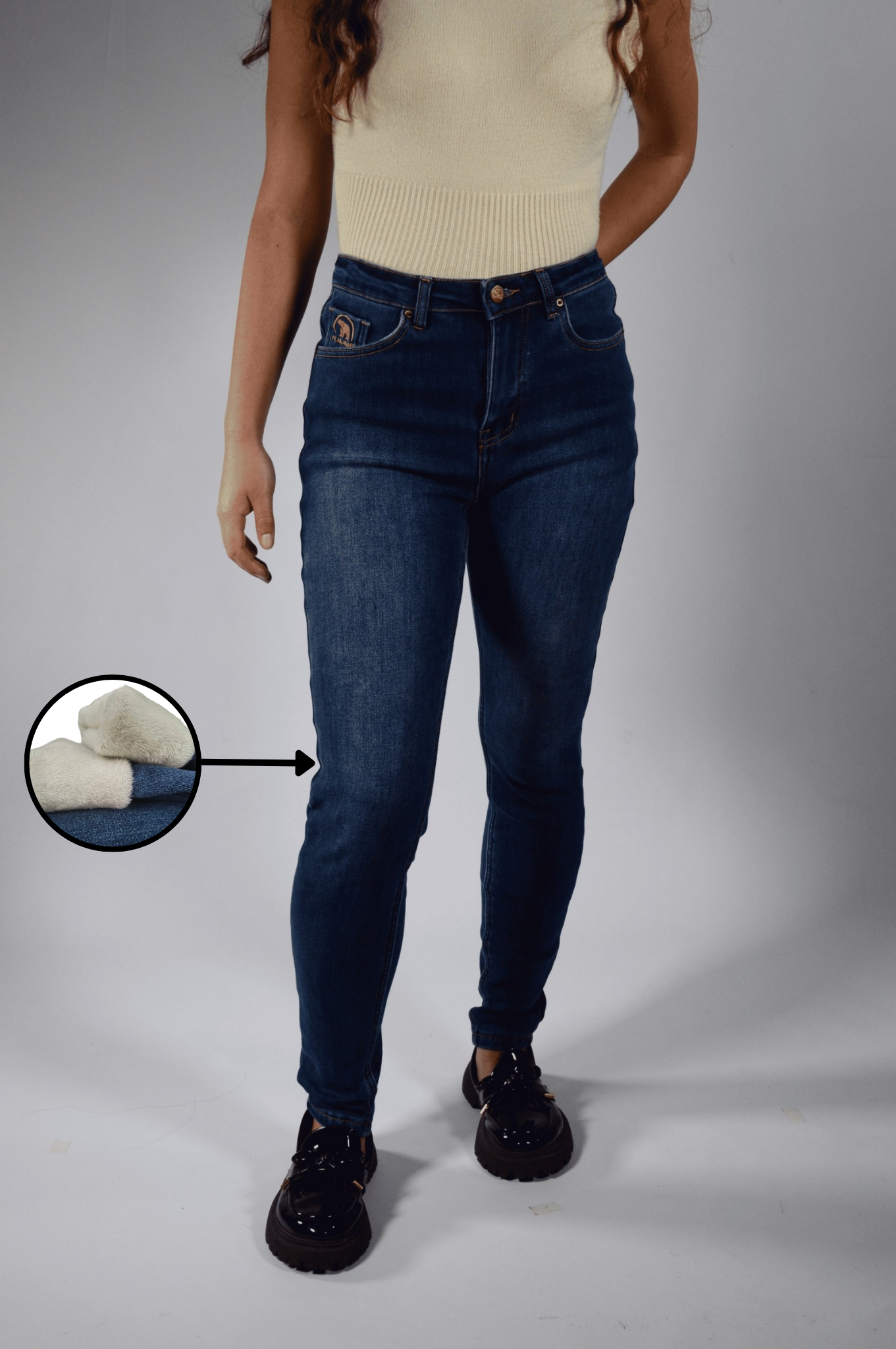 Skinny | Pantalón Vaquero Térmico Forro Polar - Mujer | Azul Oscuro