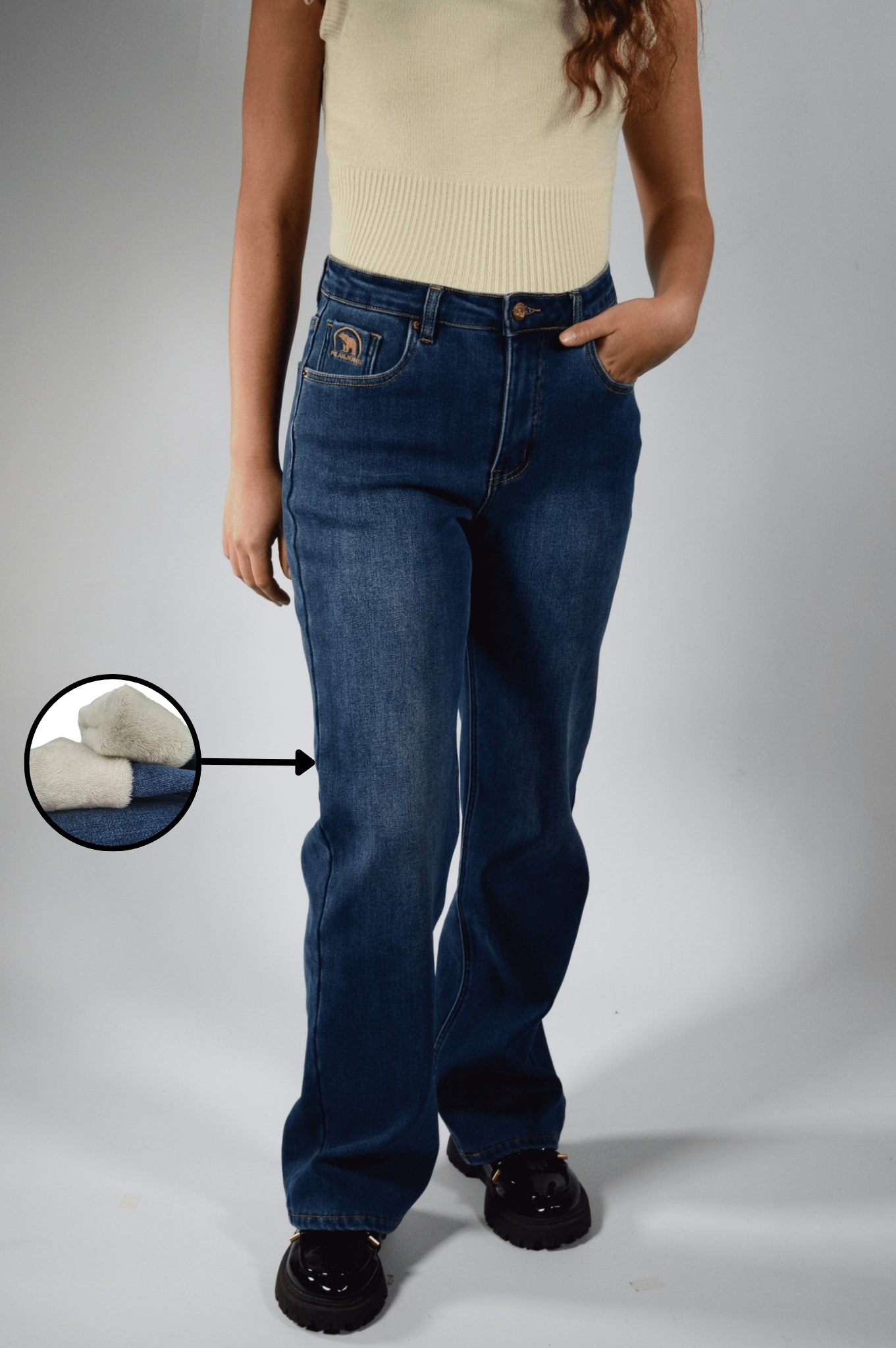 Bootcut | Pantalón Vaquero Térmico Forro Polar - Mujer | Azul Oscuro