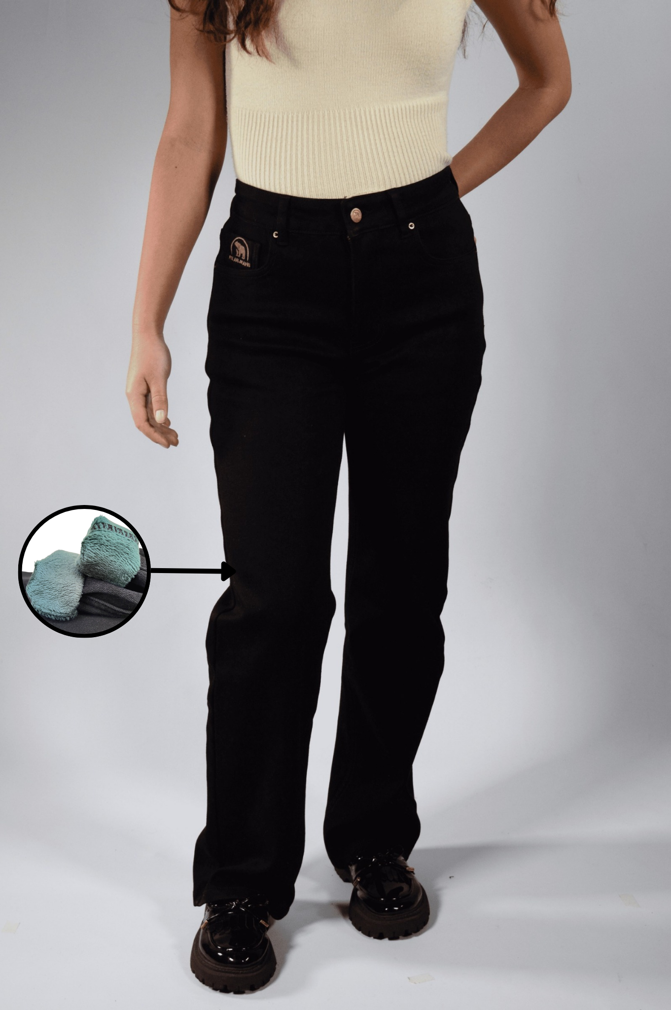 Bootcut | Pantalón Vaquero Térmico Forro Polar - Mujer | Negro