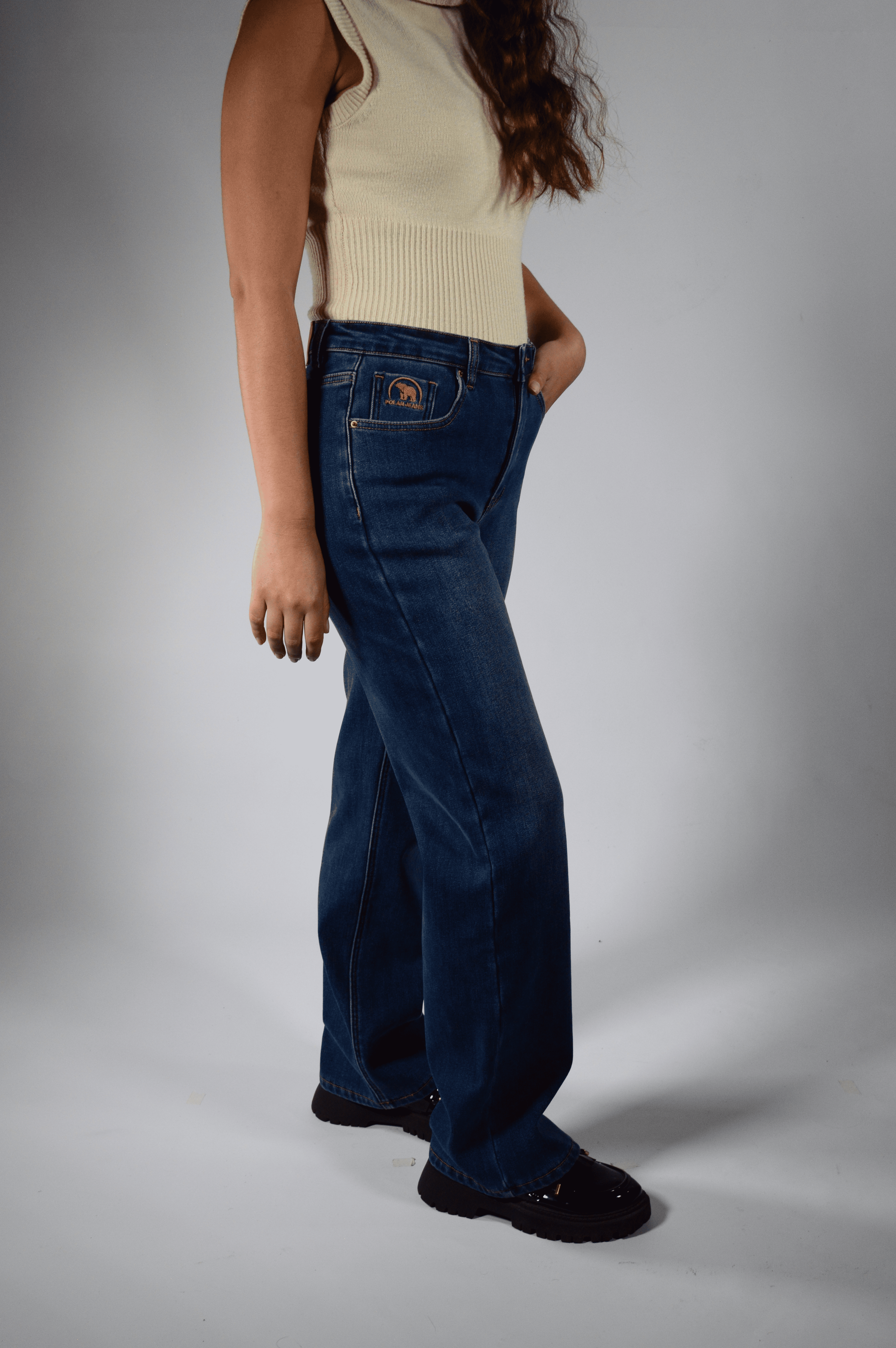 Bootcut | Pantalón Vaquero Térmico Forro Polar - Mujer | Azul Oscuro Mi tienda